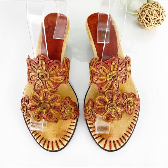 Pikolinos Sandal Wedge Slide Red Floral Embroidery - Picture 4 of 12